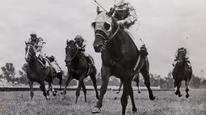 Round Table, pictured winning the 1958 Arlington Handicap with Bill Shoemaker aboard, was a champion on both dirt and turf.